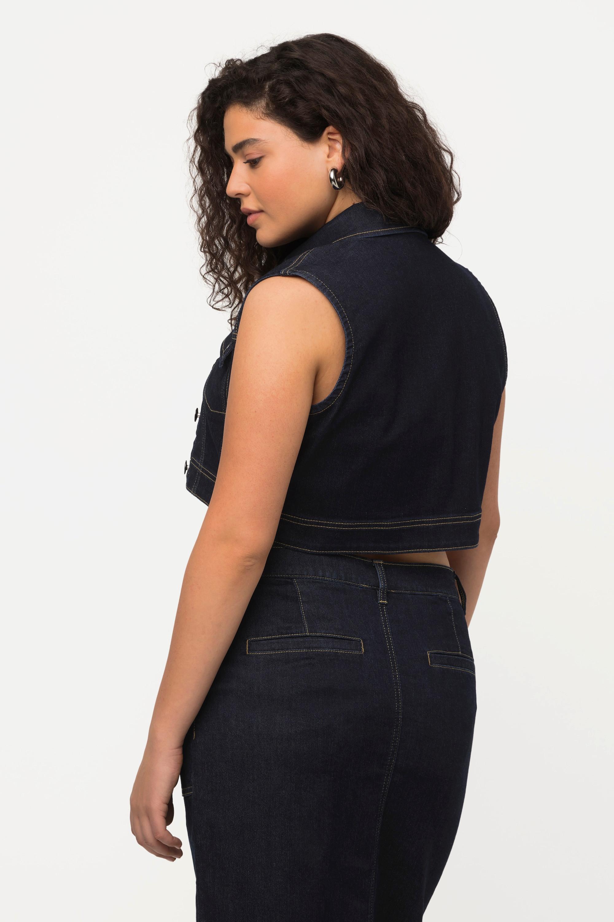 Ulla Popken Kurze Slim ärmellose Jeansweste Hemdkragen  