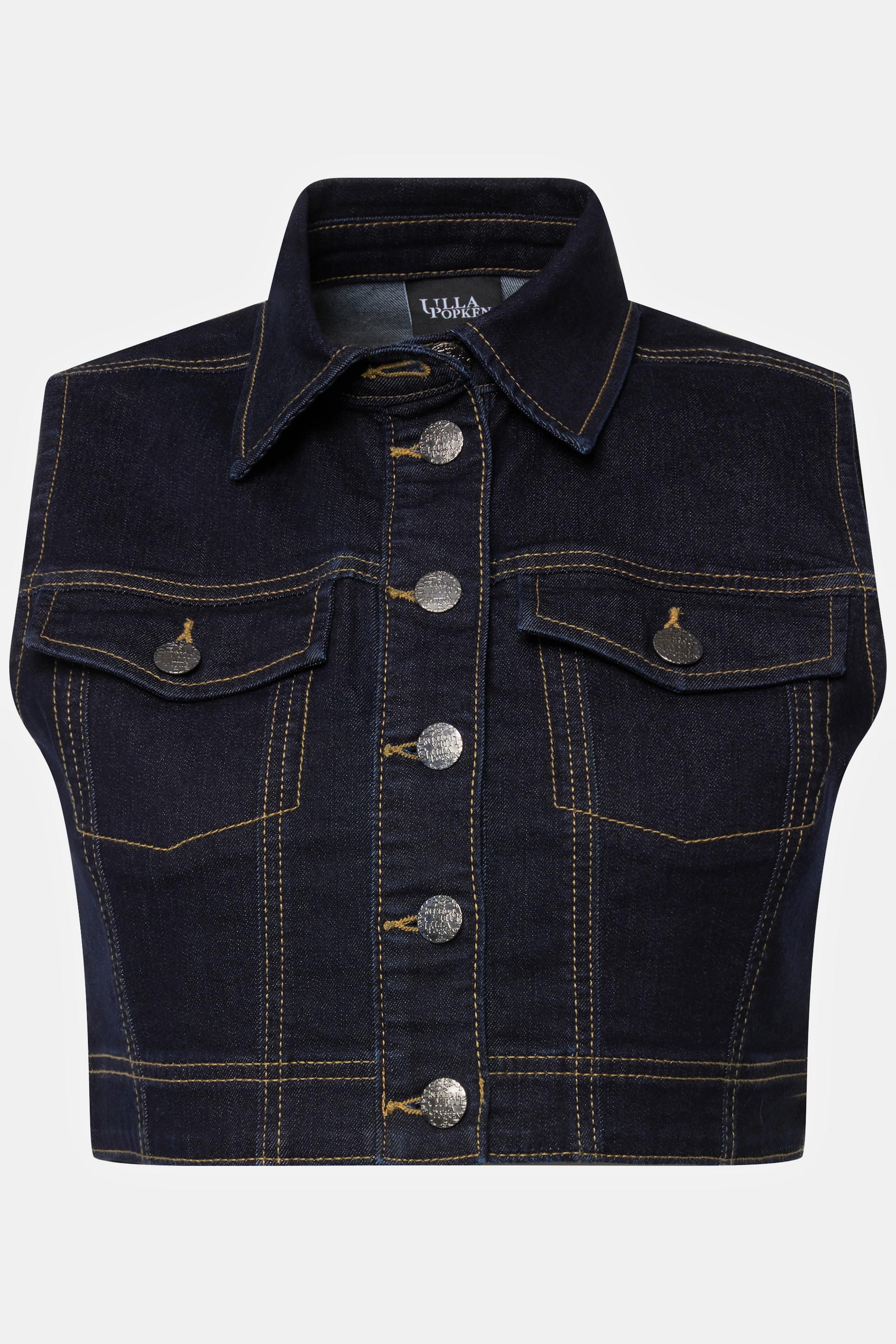 Ulla Popken Gilet di jeans corto slim senza maniche collo a camicia  