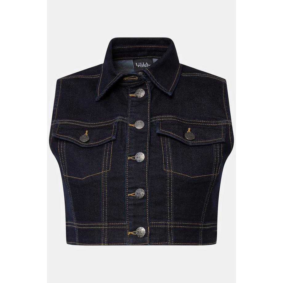 Ulla Popken Kurze Slim ärmellose Jeansweste mit Hemdkragen  