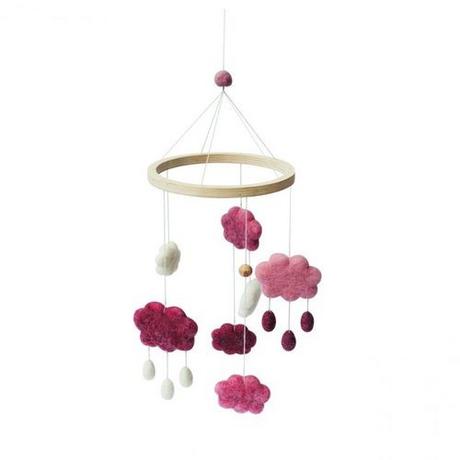 sebra  Mobile vintage nuage en feutrine rose 