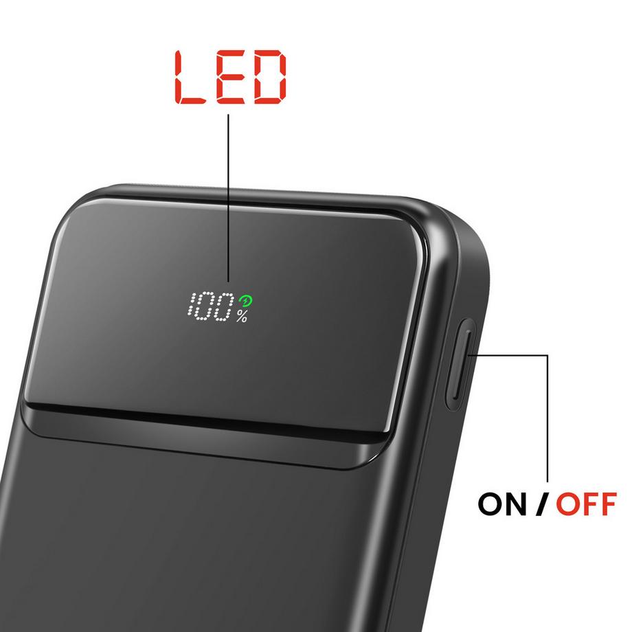 SWISSTEN  Batteria Esterna 10000mAh con USB-C e 2 USB Schermo LED Compatta 