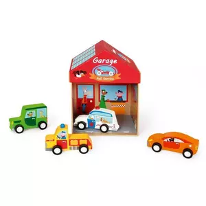 6181087 Spielewelt Garage, Holzfiguren-Set mit Spielkulisse für Kinder ab 3 Jahren