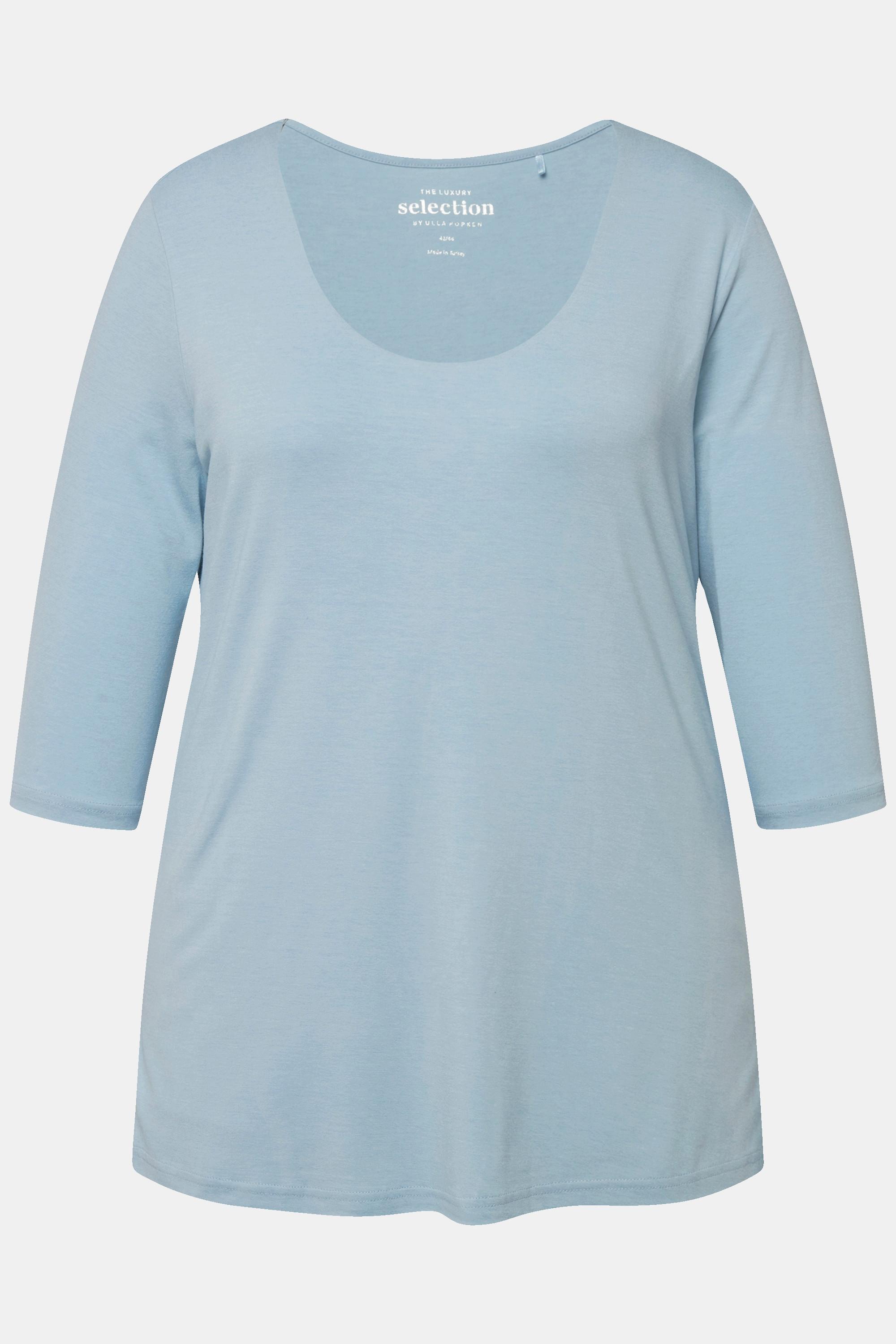 Ulla Popken  Shirt, tiefer Rundhalsausschnitt, 3/4 Arm 