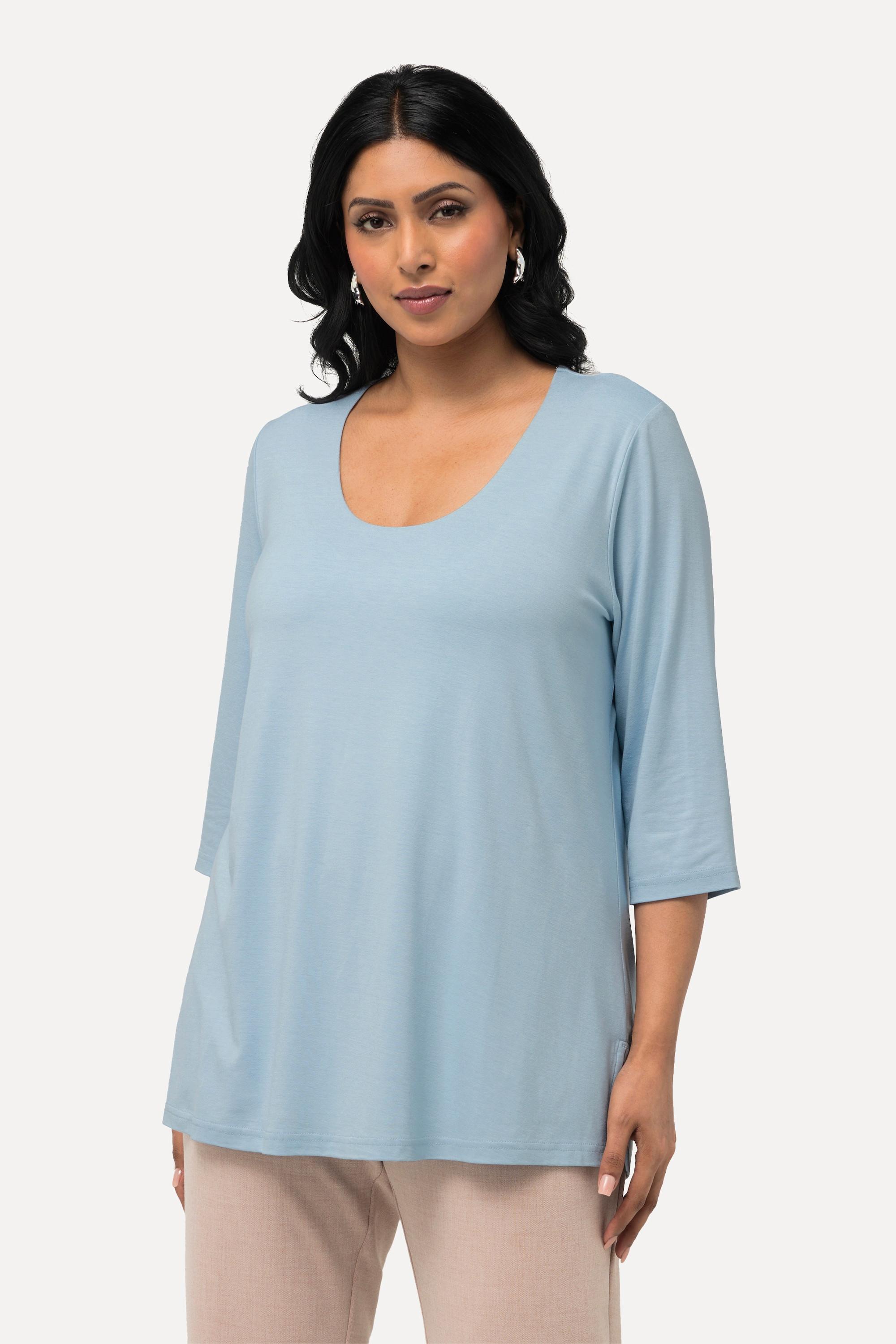 Ulla Popken  Shirt, tiefer Rundhalsausschnitt, 3/4 Arm 