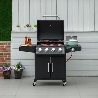 Northio Barbecue À Gaz Avec 3 Brûleurs 3 Kw Chacun Chariot De Grill Mobile Avec 4 Roues Filet De Grill Tables D'Appoint Tuyaux Réducteurs De Pression 132,4 Cm X 55 Cm X 109 Cm  