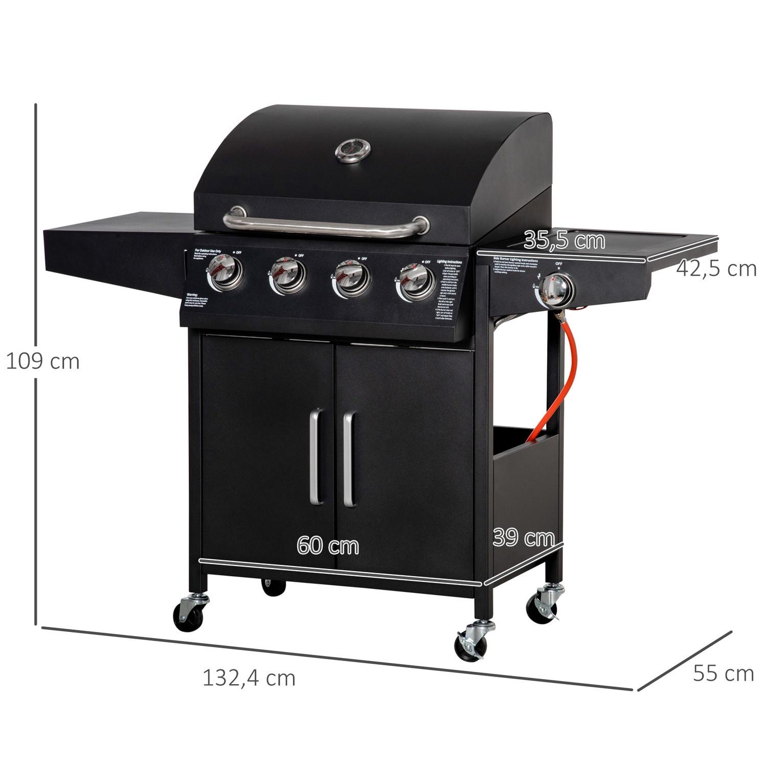 Northio Barbecue À Gaz Avec 3 Brûleurs 3 Kw Chacun Chariot De Grill Mobile Avec 4 Roues Filet De Grill Tables D'Appoint Tuyaux Réducteurs De Pression 132,4 Cm X 55 Cm X 109 Cm  