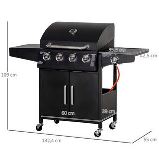 Northio Barbecue À Gaz Avec 3 Brûleurs 3 Kw Chacun Chariot De Grill Mobile Avec 4 Roues Filet De Grill Tables D'Appoint Tuyaux Réducteurs De Pression 132,4 Cm X 55 Cm X 109 Cm  