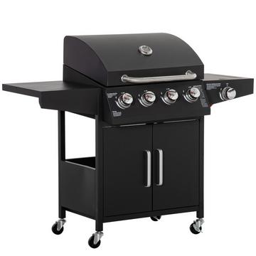 Gasgrill Bbq Mit 3 Brennern Je 3 Kw Mobiler Grillwagen Mit 4 Rädern Grillnetz Seitentischen Druckminderer Schläuche 132,4Cm X 55Cm X 109Cm