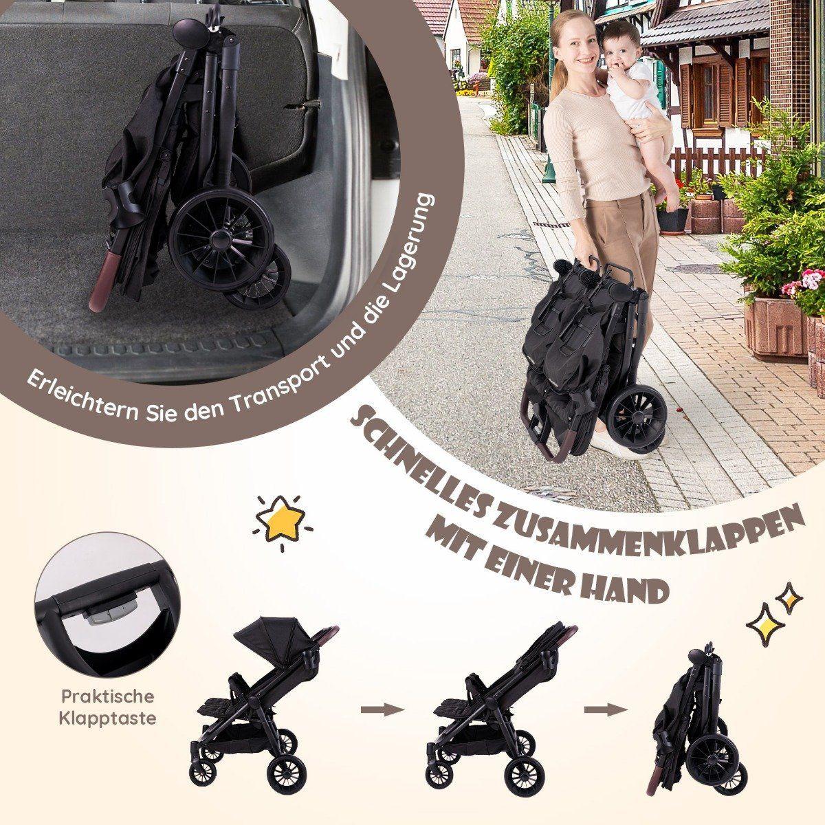 Northio  Poussette jumelle pliable avec dossier réglable, poussette jumelle portable gris foncé 