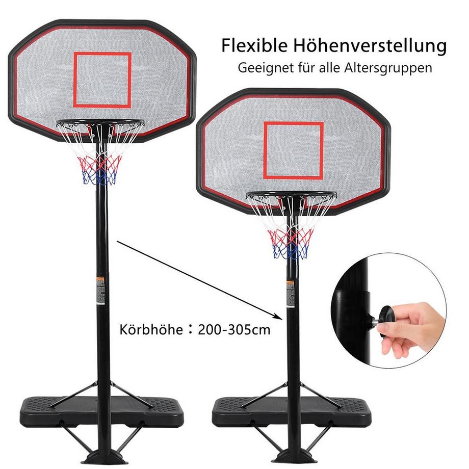 Northix  Basketballständer Basketballkorb Basketballanlage transportabel Basketball 200-305 cm 
