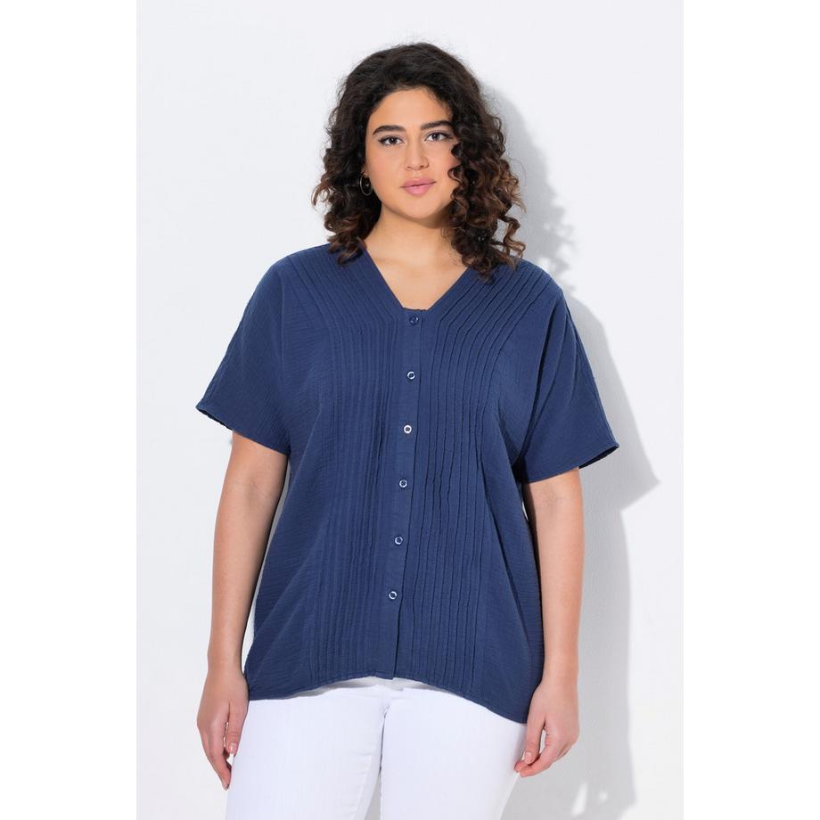 Ulla Popken Chemisier Mousseline Oversize Passepoils Col V Manches Courtes  