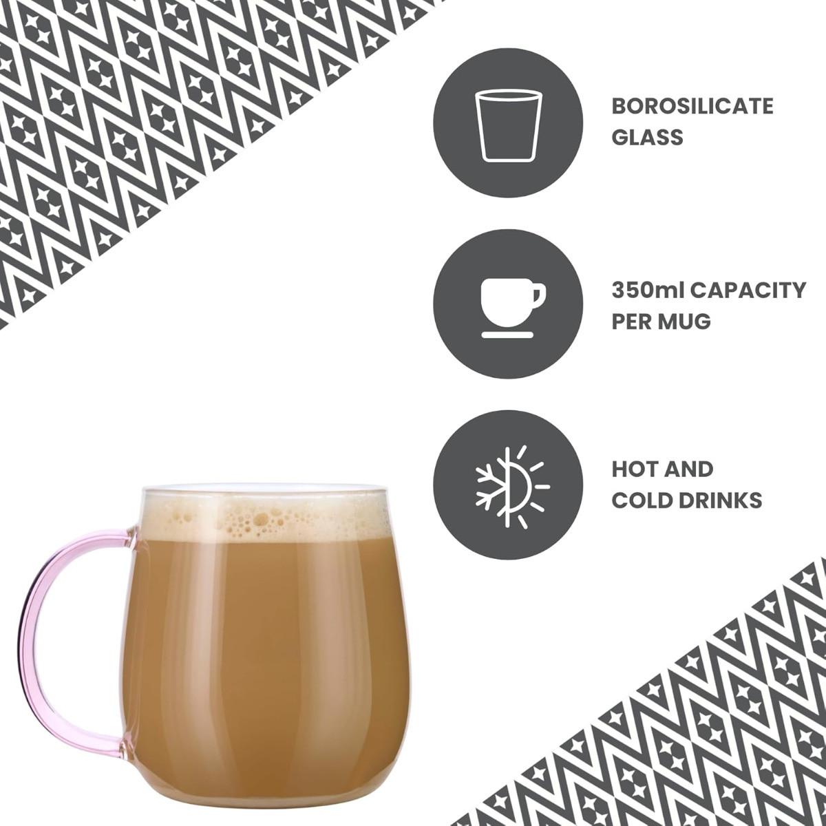 Uberstar Mugs en verre avec anse colorée set de 4  