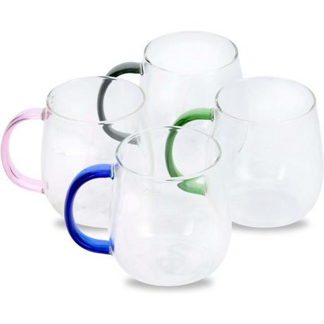 Uberstar Mugs en verre avec anse colorée set de 4  