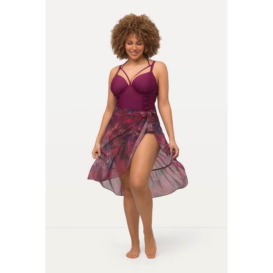 Ulla Popken Jupe Portefeuille Savane Ourlet Ruché Rubans à Nouer  