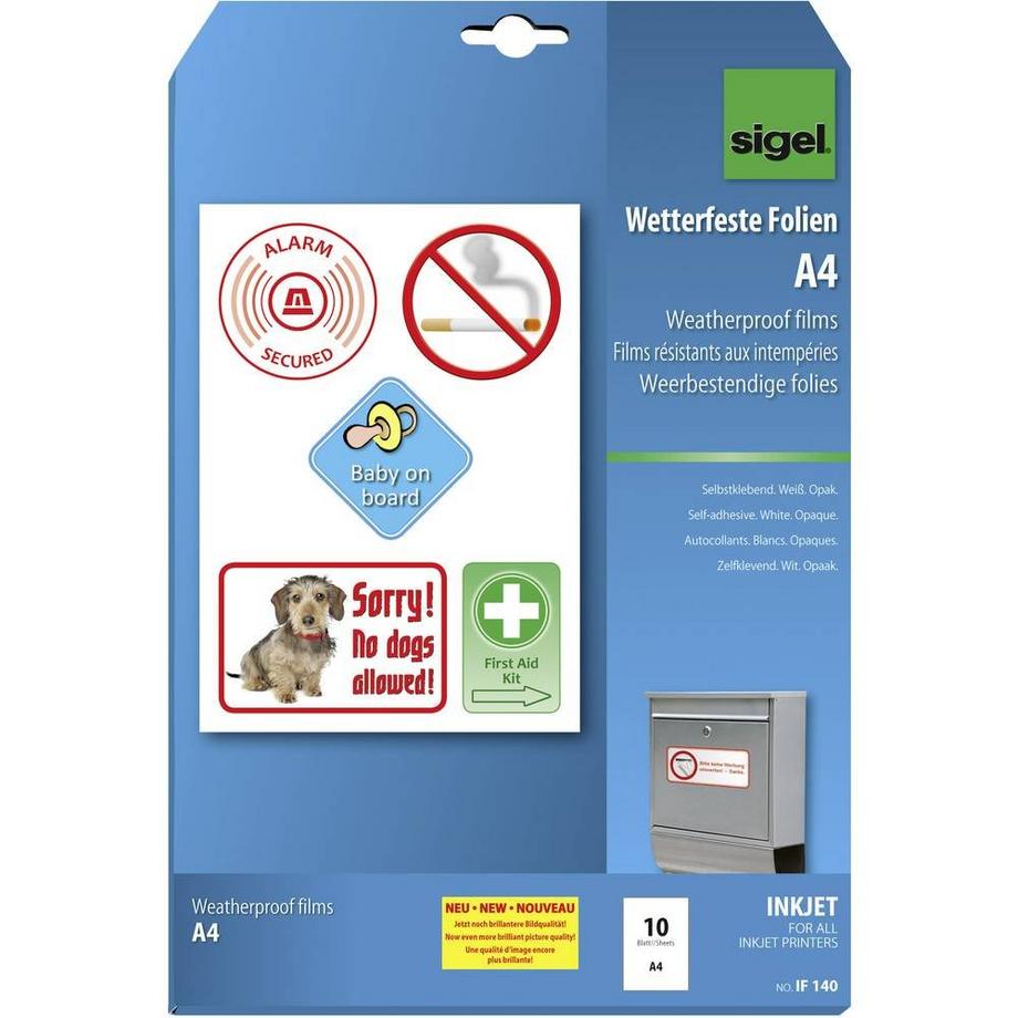 Sigel  InkJet-Folien, wetterfest, 270 µm, A4, 10 Blatt 