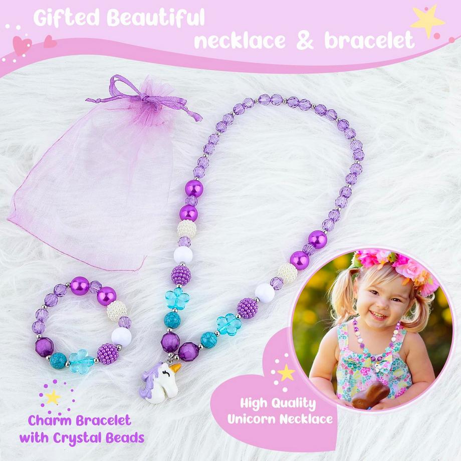 Only-bags.store  Musikalisches Schmuckkästchen mit Einhorn-Schmuckset, Kinderschmuckkästchen, Spieluhr mit Regenbogenpony 