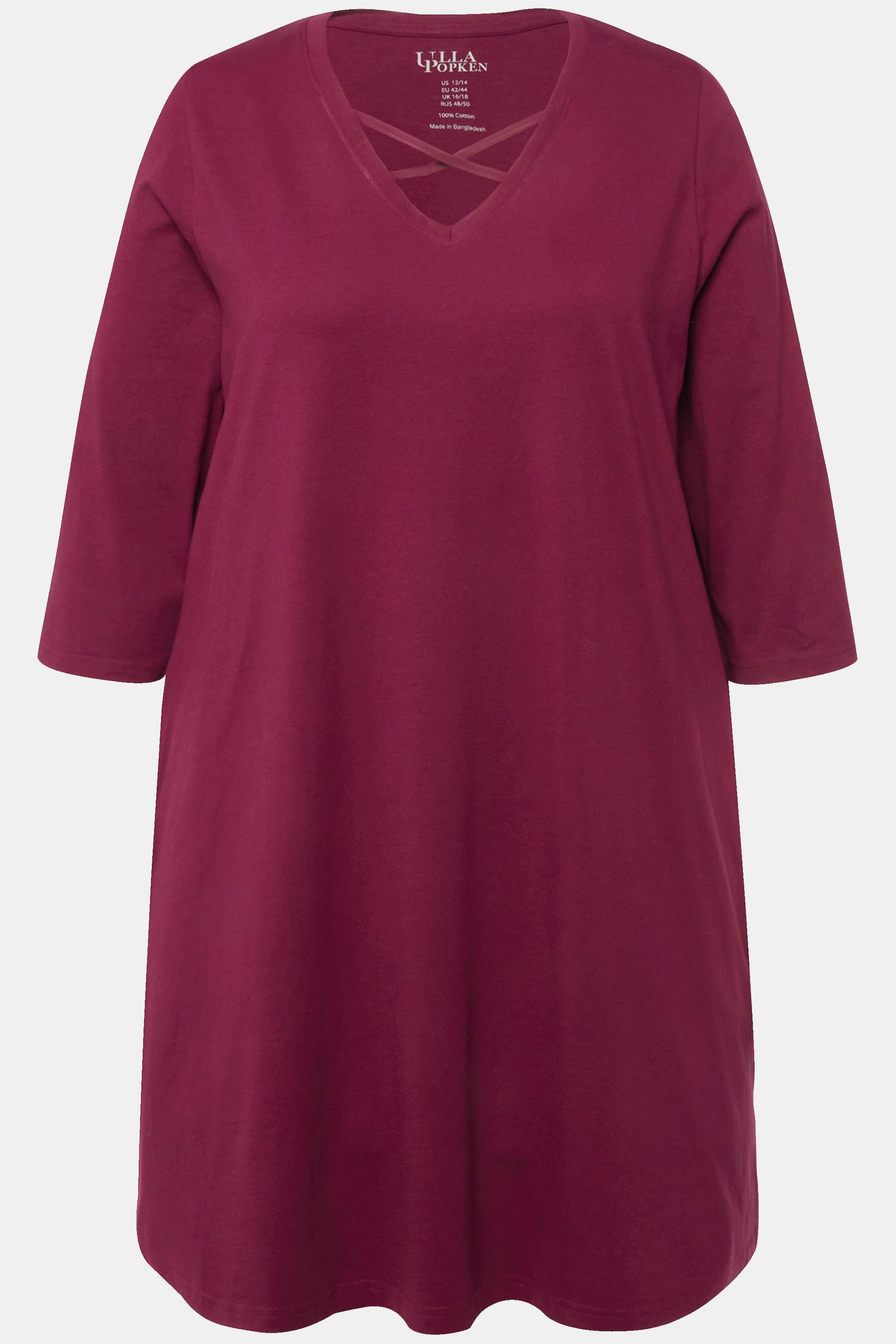 Ulla Popken  Longshirt, Zierbänder, A-Linie, V-Ausschnitt, 3/4-Arm 