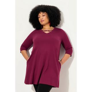 Ulla Popken  Longshirt, Zierbänder, A-Linie, V-Ausschnitt, 3/4-Arm 