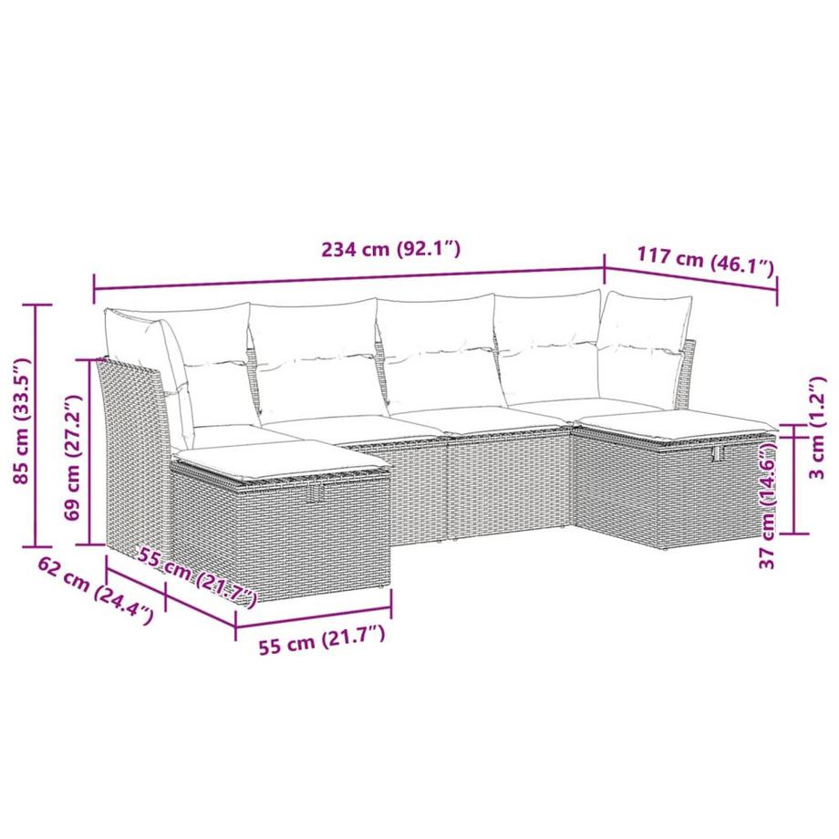 VidaXL set di divani da giardino Polirattan  