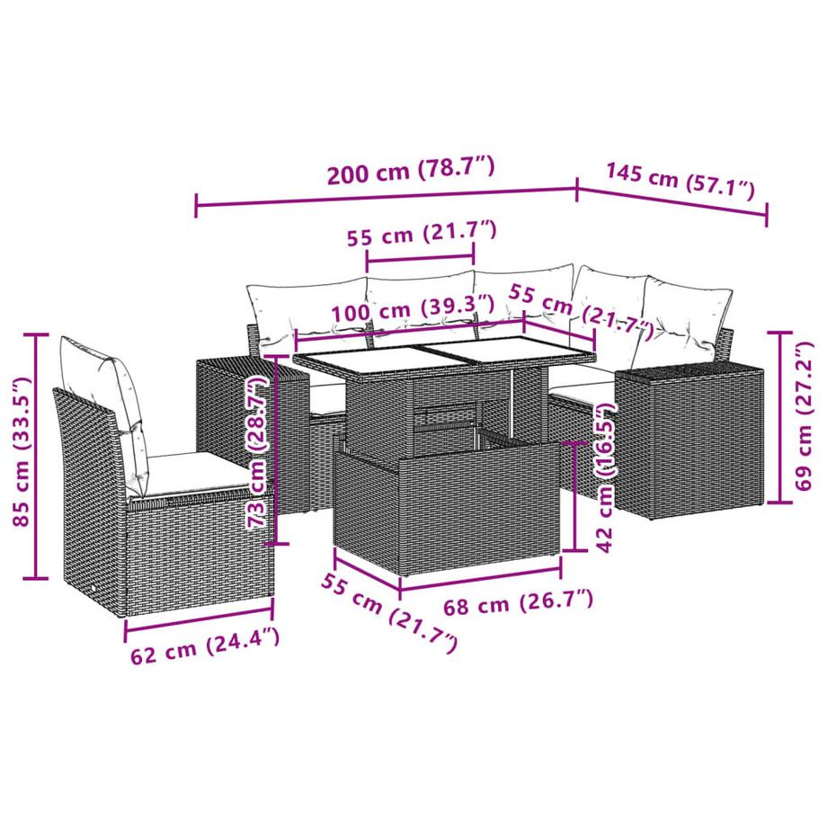 VidaXL Ensemble de canapés de jardin rotin synthétique  
