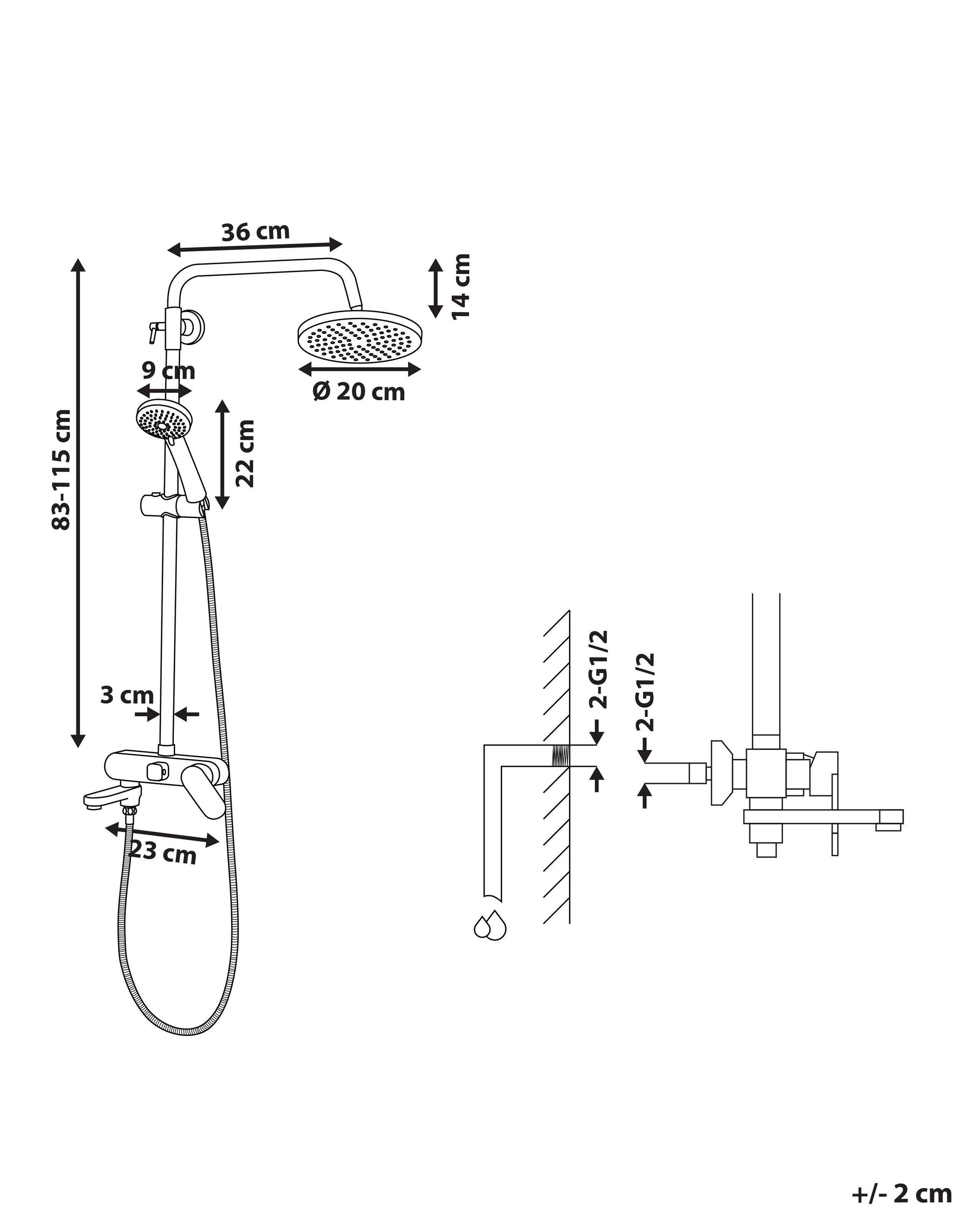 Beliani Duschsystem mit Mischbatterie und Regenbrause aus Messing Modern GURARA  