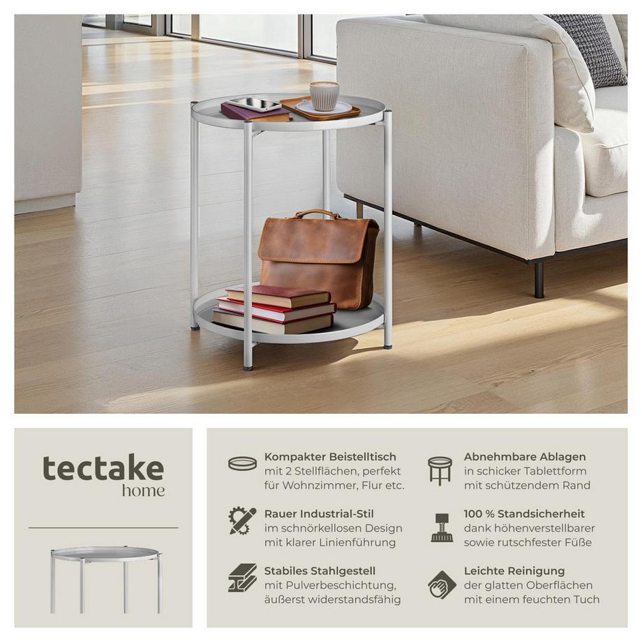Tectake Beistelltisch Oxford Stahl rund mit abnehmbaren Ablagen  