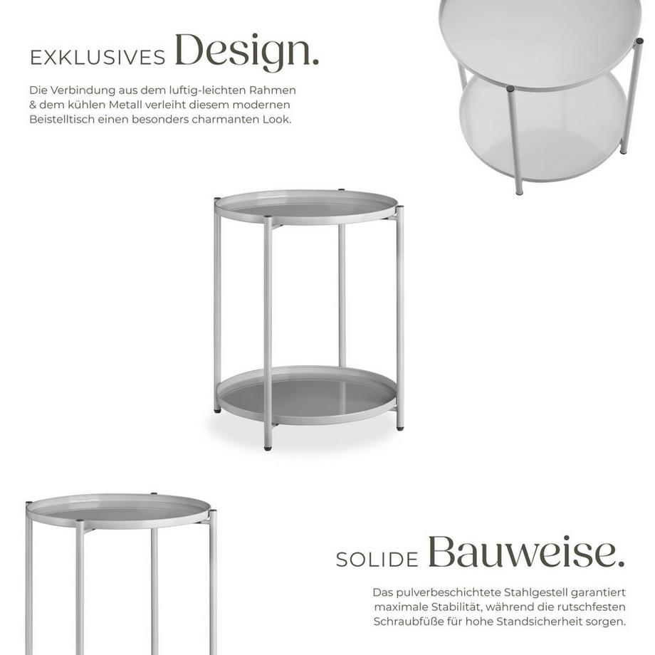 Tectake Beistelltisch Oxford Stahl rund mit abnehmbaren Ablagen  