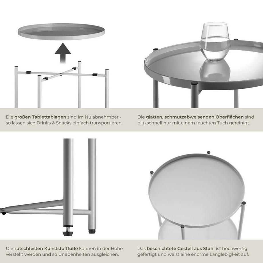 Tectake Beistelltisch Oxford Stahl rund mit abnehmbaren Ablagen  