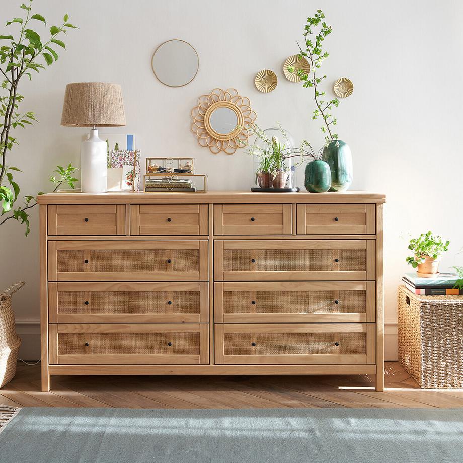 La Redoute Intérieurs Kommode aus massiver Kiefer und Rohrgeflecht 10 Schubladen  
