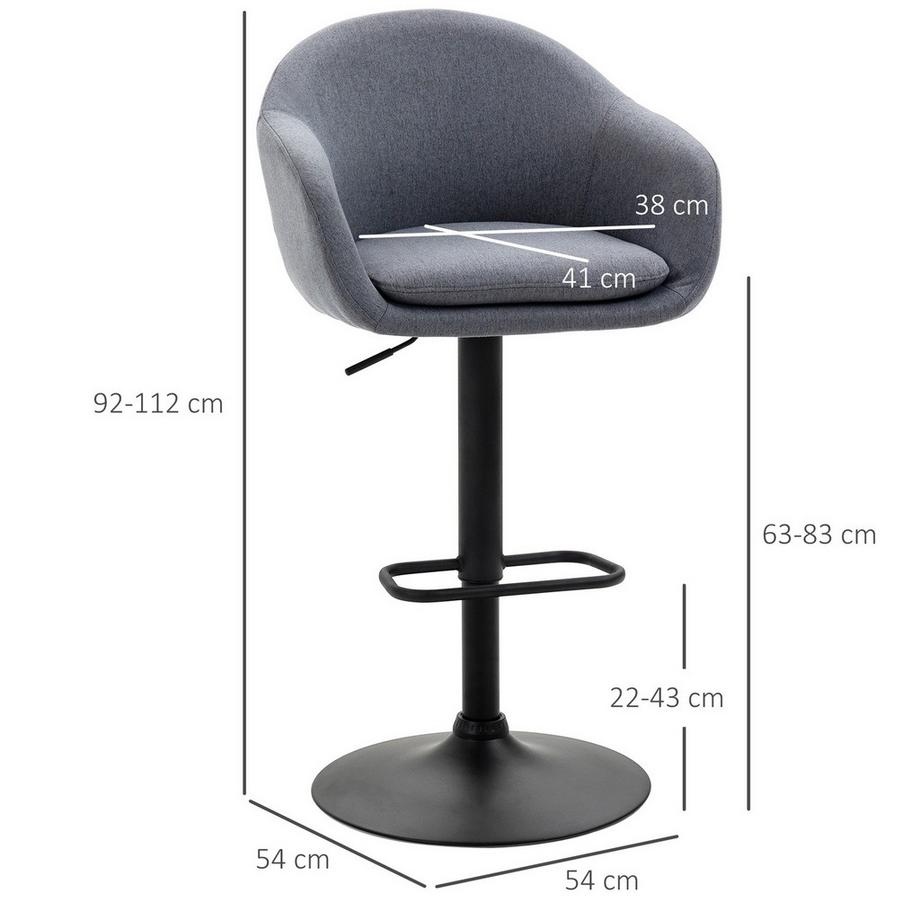 Northio  Barstuhl höhenverstellbar 110 kg Belastbarkeit 54 x 54 x 92-112 cm 360° drehbar mit Fußstütze in Leinenoptik Dunkelgrau 