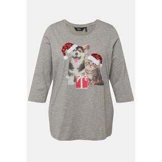 Ulla Popken  T-shirt de Noël à col rond et manches 3/4, ligne en A et strass 