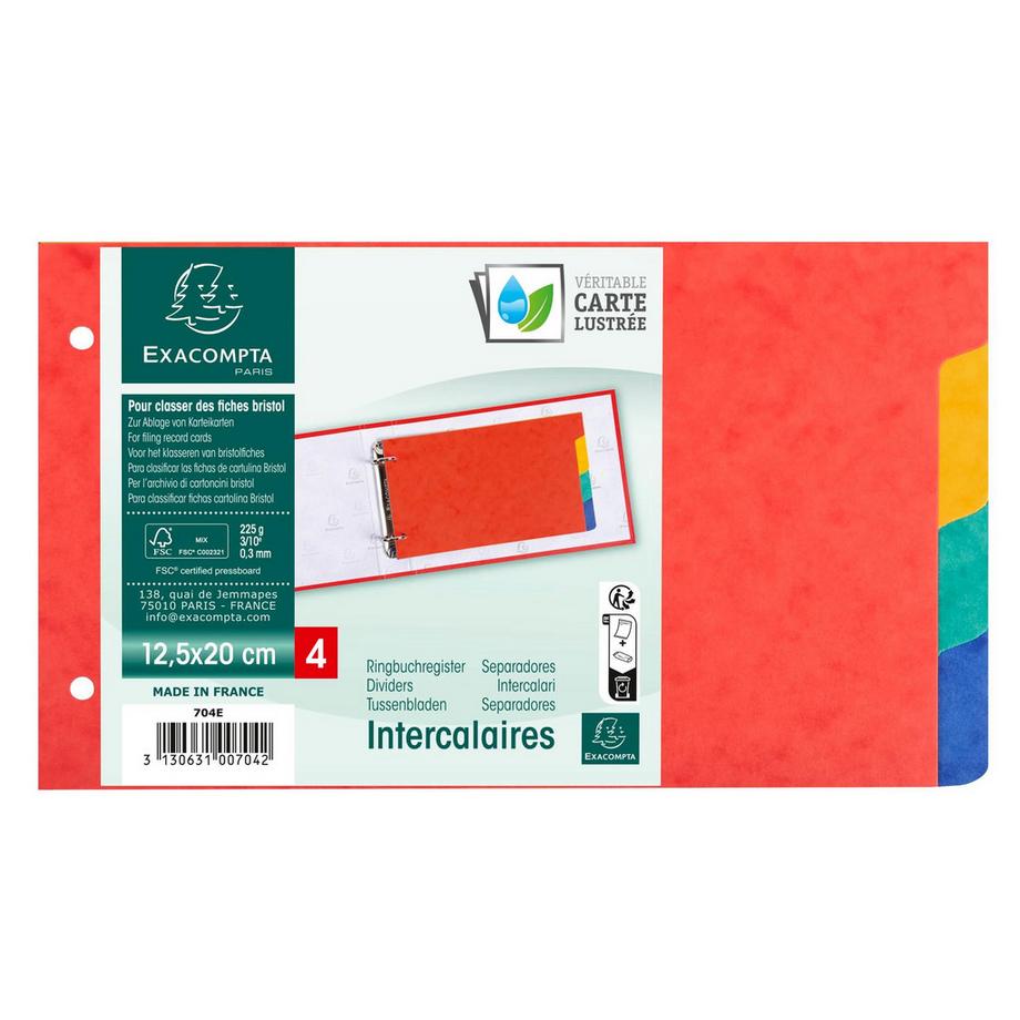 Exacompta Divisori neutri 4 tasti 2 fori per schede bristol cartoncino lustré 225g/mq - 125x200mm - x 10  