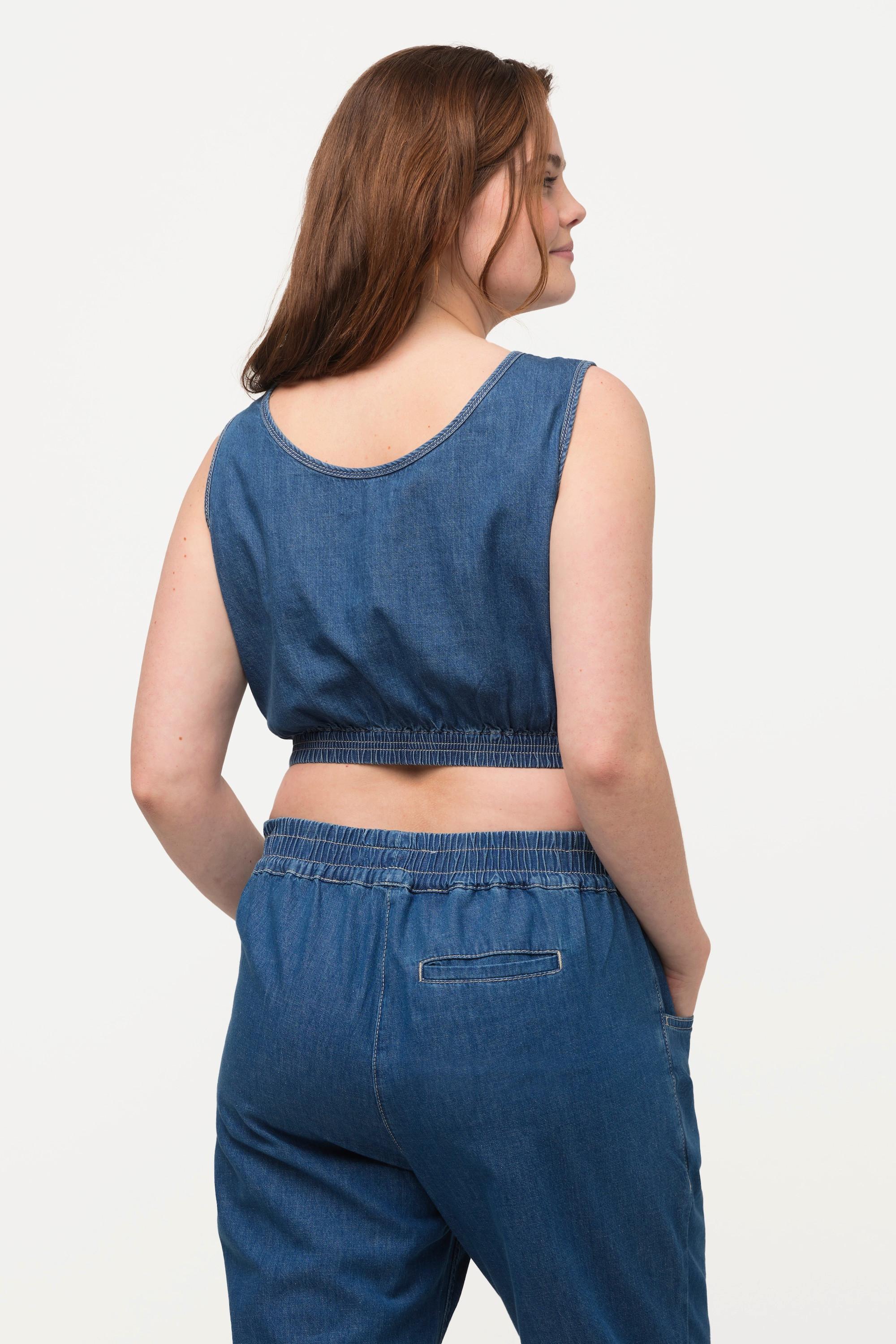 Ulla Popken  Bustier di cotone biologico con effetto jeans e scollo rotondo 