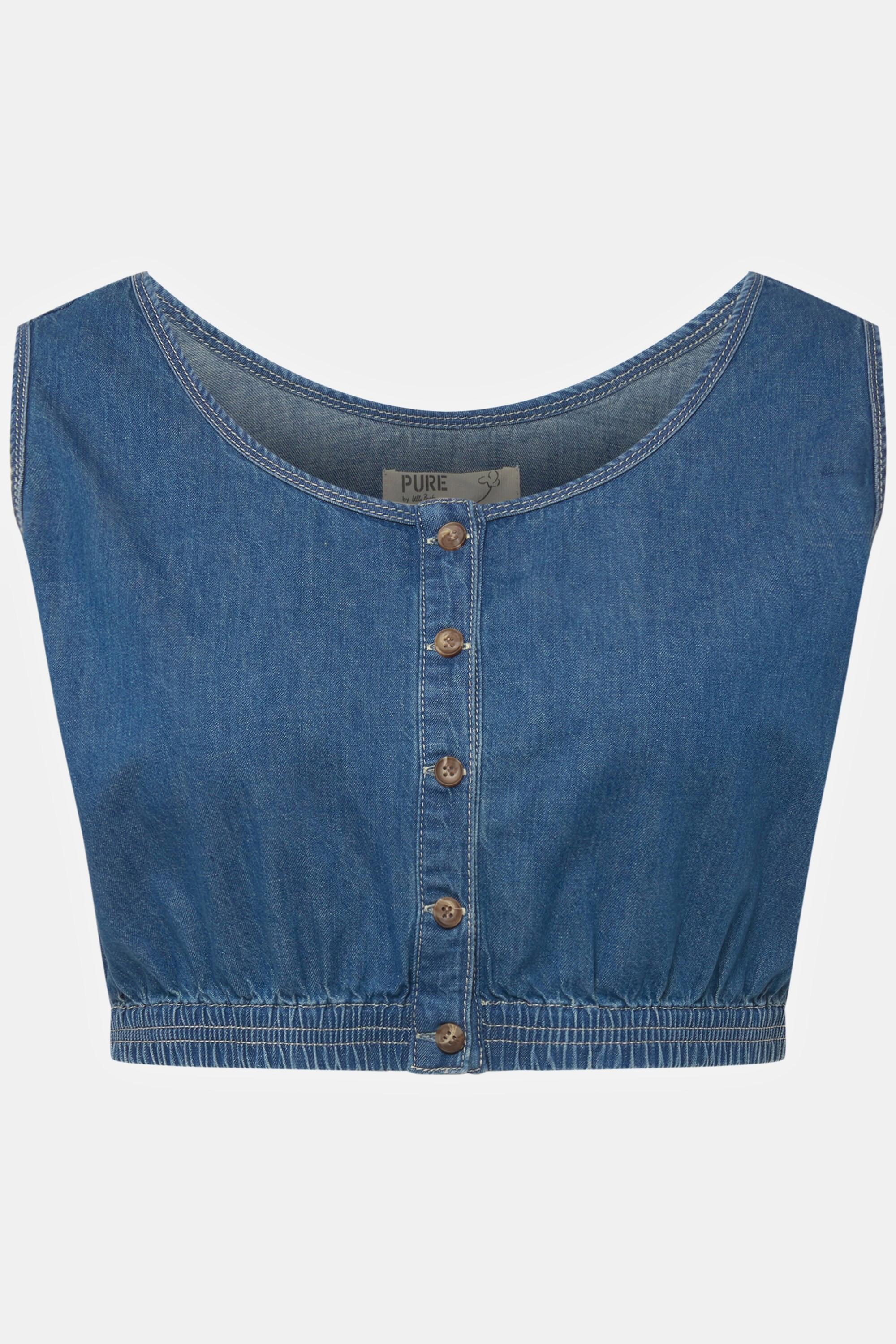 Ulla Popken  Bustier di cotone biologico con effetto jeans e scollo rotondo 