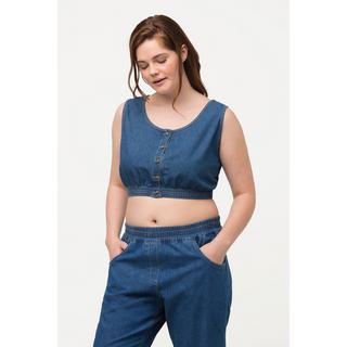 Ulla Popken  Bustier di cotone biologico con effetto jeans e scollo rotondo 