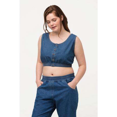 Ulla Popken  Bustier di cotone biologico con effetto jeans e scollo rotondo 