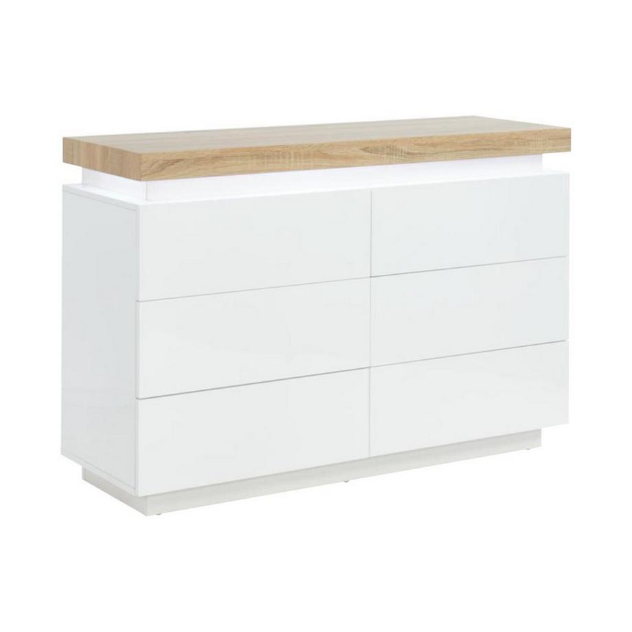 Vente-unique Commode HALO II 6 tiroirs MDF laqué Avec LEDs  Chêne  