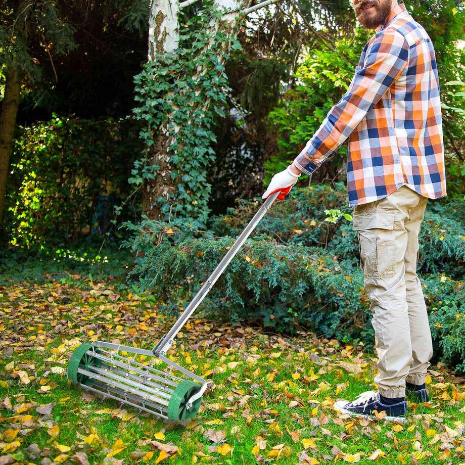 Northio Aeratore per prato, lunghezza impugnatura, scarificatore manuale regolabile, aerazione del prato, rullo a punte, aeratore per prato rotante, manutenzione del giardino  