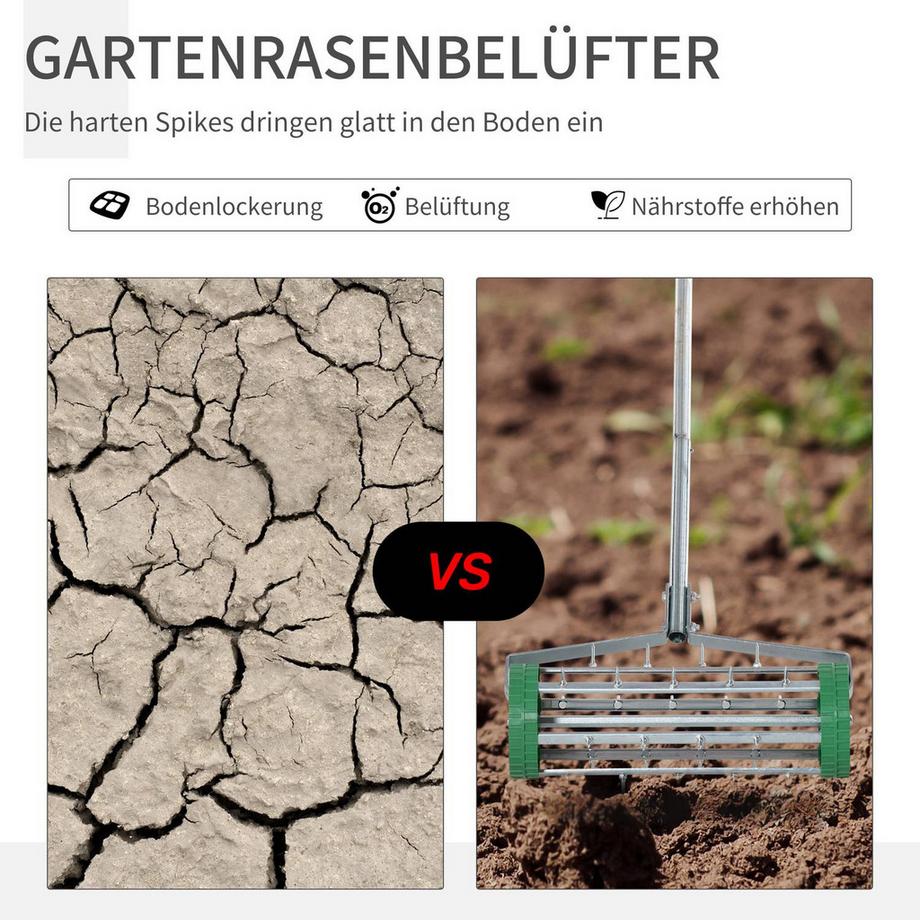Northio Aeratore per prato, lunghezza impugnatura, scarificatore manuale regolabile, aerazione del prato, rullo a punte, aeratore per prato rotante, manutenzione del giardino  