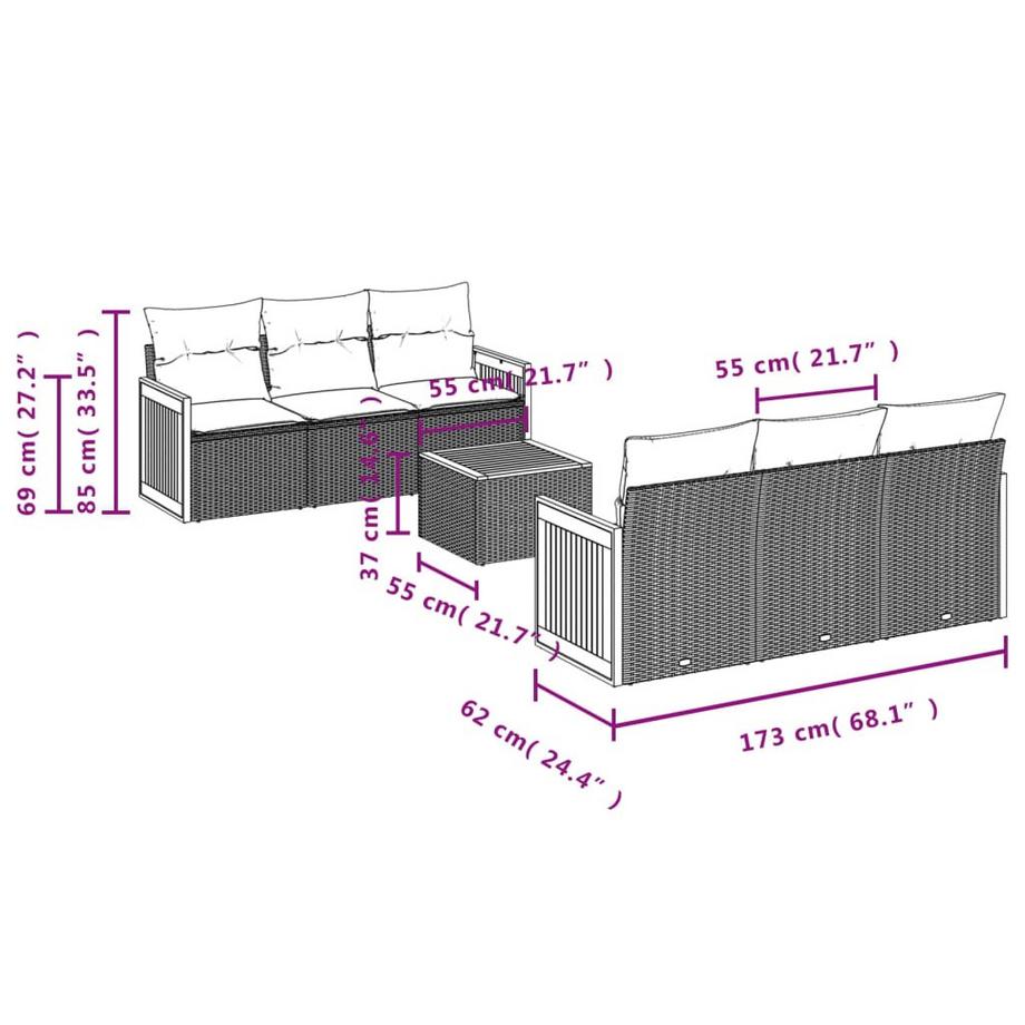 VidaXL set divano da giardino Polirattan  