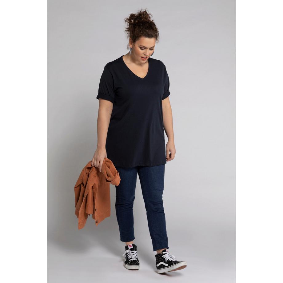 Ulla Popken Relaxed Fit V-Ausschnitt Halbarm T-Shirt  
