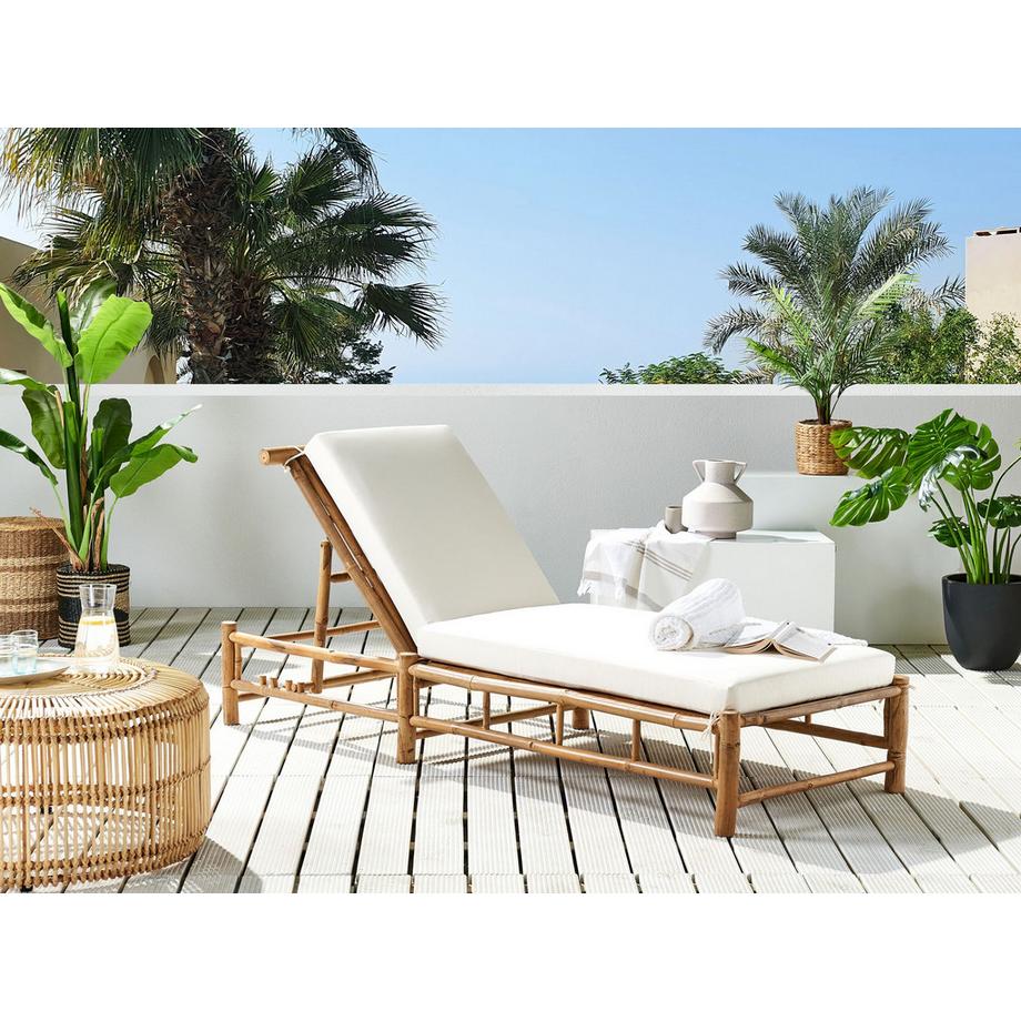 Beliani Sonnenliege mit Kissen aus Bambusholz Boho LIGURE  