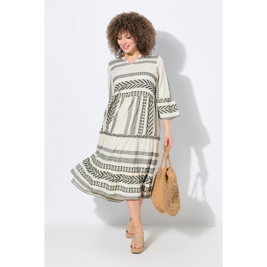 Ulla Popken Robe caftan à volants coupe évasée manches 3/4  