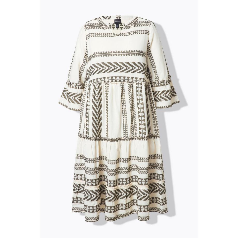 Ulla Popken Robe caftan à volants coupe évasée manches 3/4  