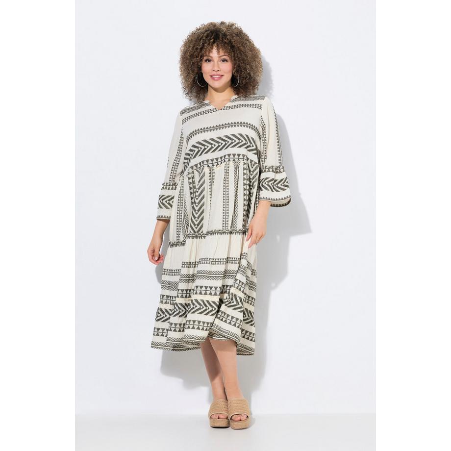 Ulla Popken Robe caftan à volants coupe évasée manches 3/4  