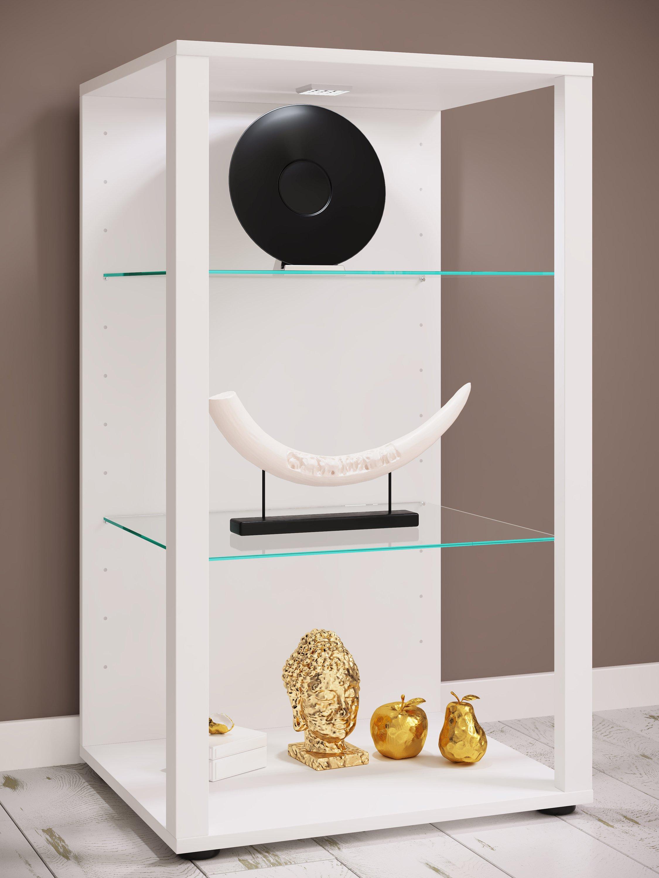 VCM Glasvitrine stehend | Vitrine Glas mit ESG-Sicherheitsglas | Maße ca .H. 90 x B. 52 x T. 44 cm | Standvitrine Glas | Modern und platzsparend | Glas  