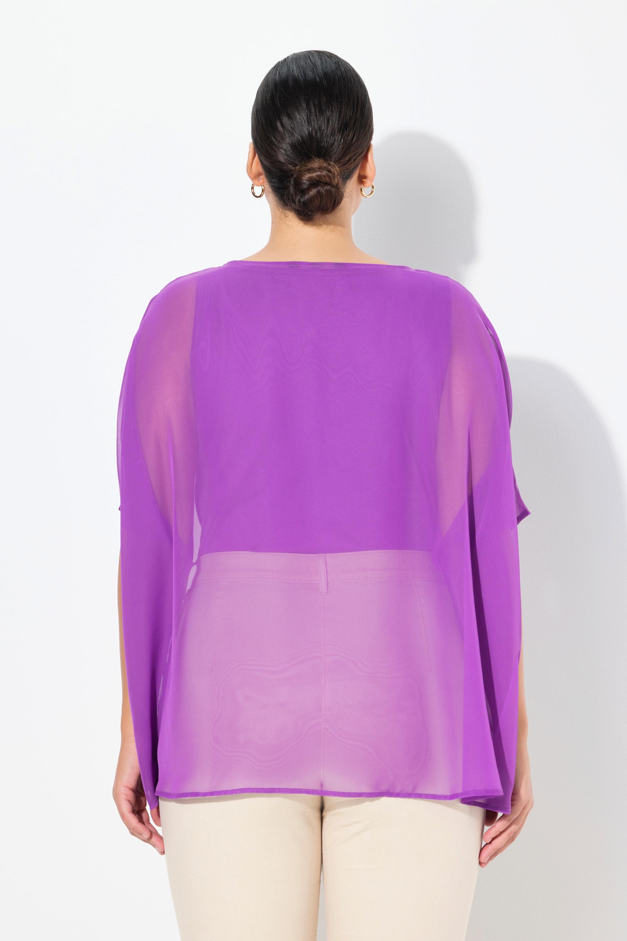 Ulla Popken  Blouse oversized en mousseline. Col rond et manches courtes 