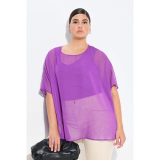 Ulla Popken Blouse Oversized Col Rond Manches Courtes en Chiffon  