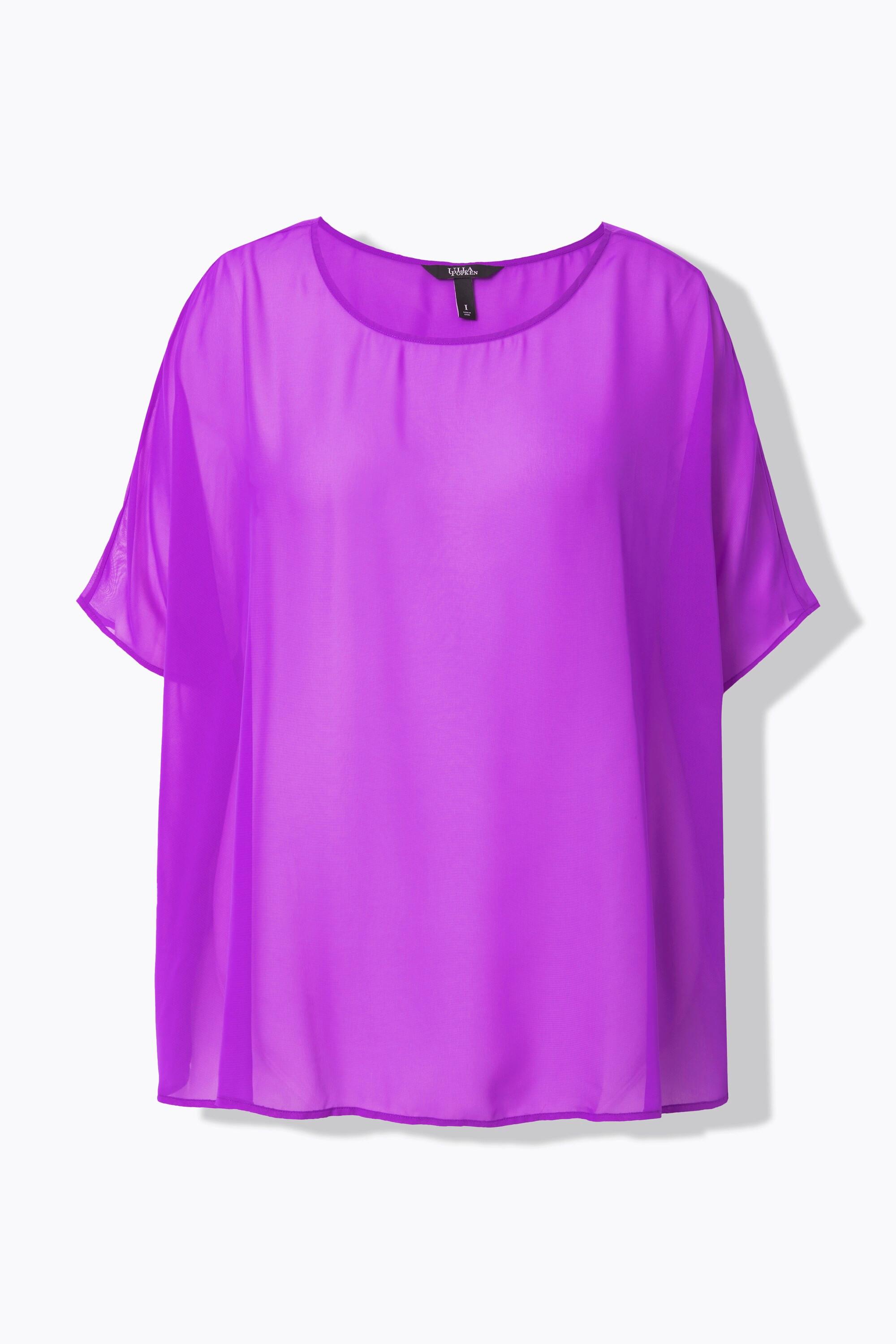 Ulla Popken Blouse Oversized Col Rond Manches Courtes en Chiffon  