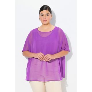 Ulla Popken Blouse Oversized Col Rond Manches Courtes en Chiffon  